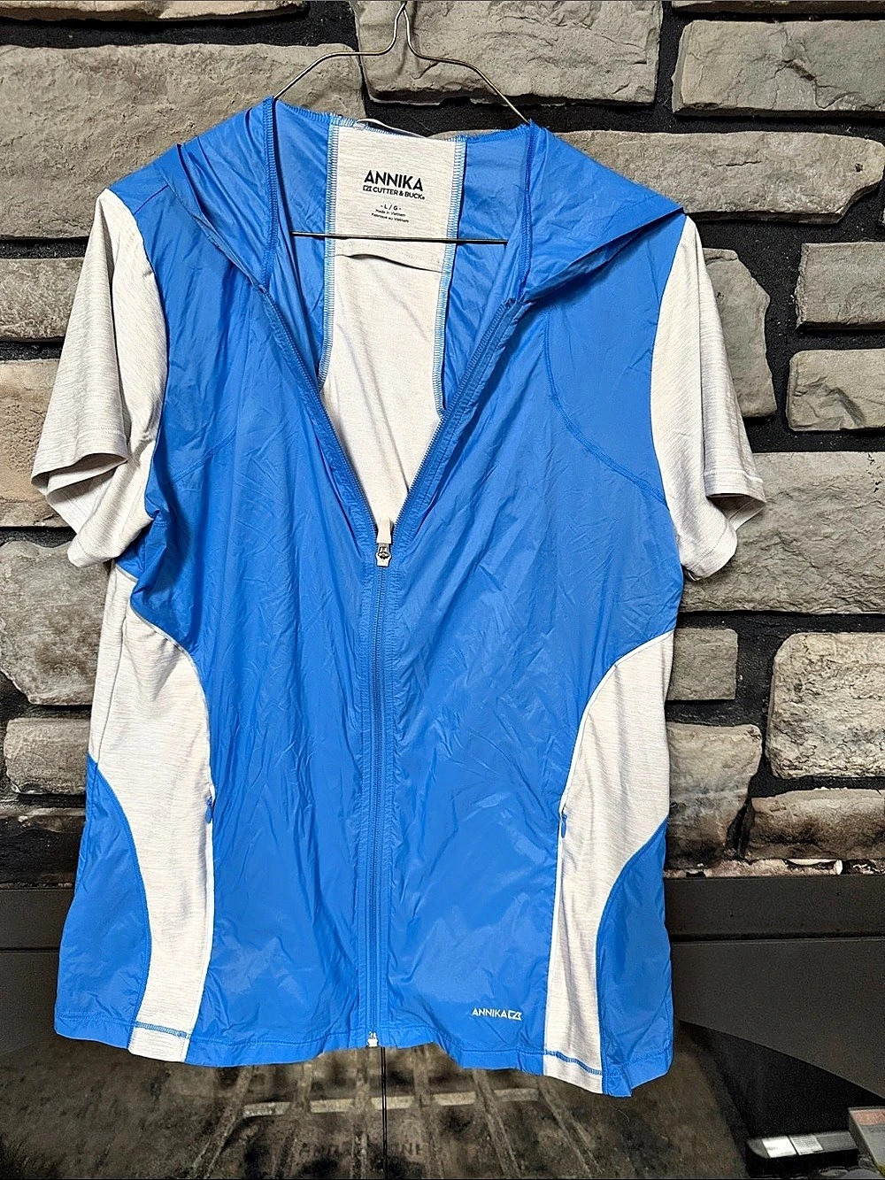 ANNAKAI Color Block Hooded Vest in Blue & White Like New